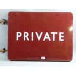 A British Rail burgundy enamel sign with the word 'Private' in white enamel to one side, 46 cms