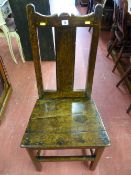 An early oak side chair, peg jointed simple designed chair with single board splatback on square