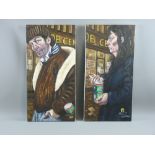 CARL F HODGSON acrylics on canvas, a pair - each depicting a street figure out of work - 'Gizza