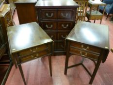 An antique style crossbanded mahogany two door sound system cabinet with two side table speaker