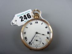 A nine carat gold encased gent's pocket watch with white enamel dial (damage to dial)