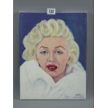 CARL F HODGSON acrylic on canvas - head and shoulders portrait of Marilyn Monroe, monogrammed, 35