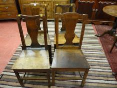 Four antique oak splatback dining chairs with solid wood seats