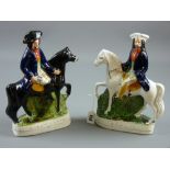 A pair of late 19th Century Staffordshire pottery equestrian figures titled 'Tom King' and 'Dick