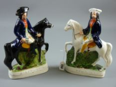 A pair of late 19th Century Staffordshire pottery equestrian figures titled 'Tom King' and 'Dick