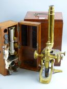 Microscope - a mahogany encased all brass microscope by Armstrong, Manchester together with a