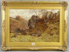 CHISHOLM COLE ARCA oil on canvas - two figures lighting kindling below rocks, signed and dated 1889,