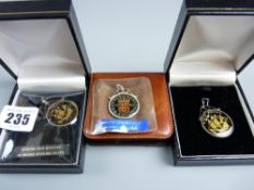 Three coin pendants - two gilt sterling silver half pennies 1964 and 1966 and a similarly mounted