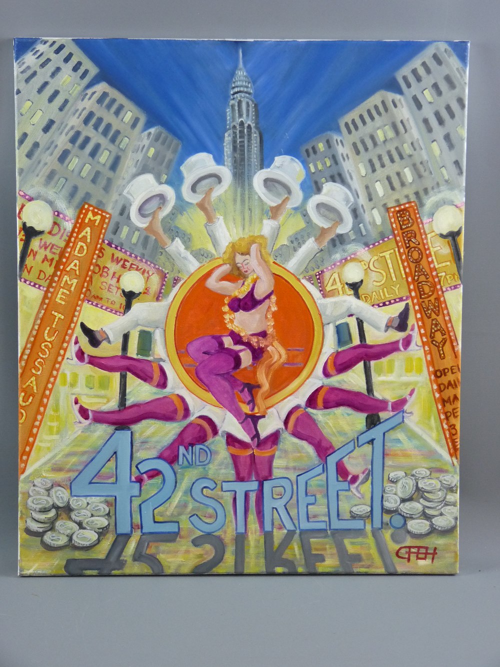 CARL F HODGSON acrylic on canvas - New York showtime scene, monogrammed and entitled '42nd