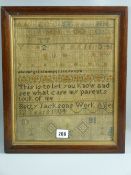 A framed George III needlework sampler 'Betty Jackson's Work, Aged 12 Years, 1804 - This is to Let