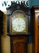 A mid 19th Century oak and crossbanded longcase clock having an arched hood, painted dial eight