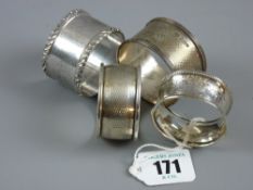 A parcel of four non-matching napkin rings, 2.2 troy ozs total