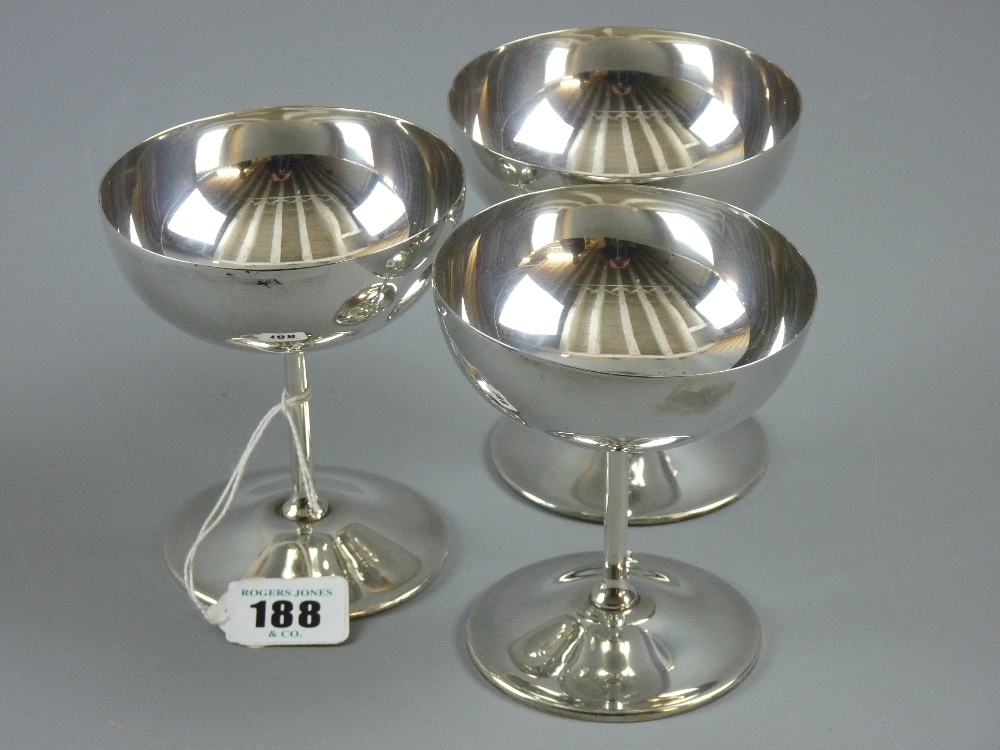 Chester hallmarked silver - three open bowl goblets on circular footed stems, Chester hallmarks