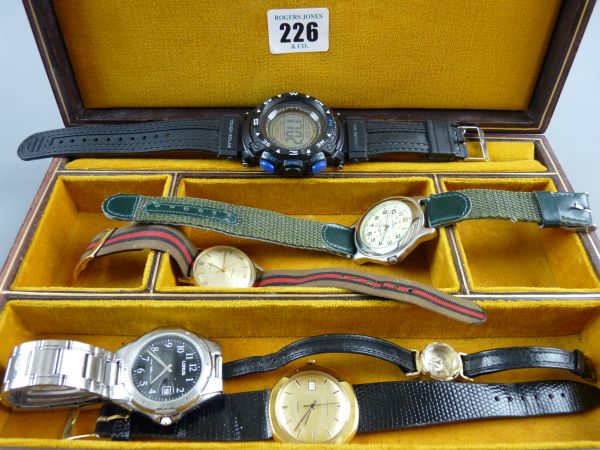 A PARCEL OF WRISTWATCHES, five gentleman's wristwatches and a lady's wristwatch