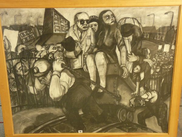 CARL F HODGSON pastel in black and white, interpretation and depiction of the hard life of the