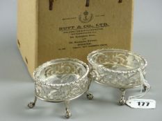 A PAIR OF GEORGE III SILVER AND CUT GLASS SALTS, London hallmark for 1771, makers Robert & David