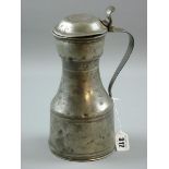 A SCOTTISH MUTCHPIN 18th Century pewter vessel, the lid bearing the initials R. N. with a heart