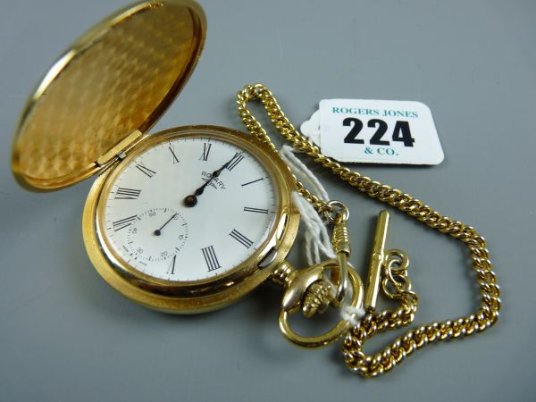 A ROTARY PLAIN HUNTER POCKET WATCH, a yellow metal plain hunter pocket watch with sweep seconds dial