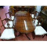 A REPRODUCTION HEPPLEWHITE STYLE DINING SUITE, excellent quality breakfront sideboard with three