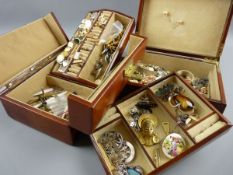 A LARGE PARCEL OF MIXED SUNDRY ITEMS OF JEWELLERY, cuff links and clips etc contained in two leather