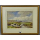 JOHN BATES NOEL watercolour - moorland riverscape with cattle, signed, 24 x 35 cms