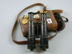 DOLLOND, LONDON MILITARY BINOCULARS, a leather cased pair, black lacquered brass stamped Dollond