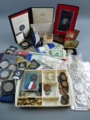 A PARCEL OF CHURCHILL CROWNS, minor mixed commemorative coinage and three wallets of mainly silver