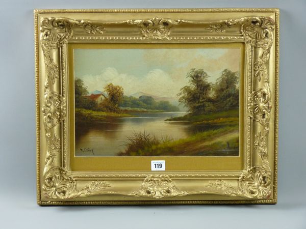 WALTER CUBLEY oil, believed on board - river scene with fishermen, signed and entitled verso '
