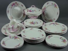 A SHELLEY DINNER SERVICE of fine bone china with pink edging and handles, decorated with sprays of