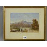 Attributed to DAVID COX JNR watercolour and pencil - Moel Siabod with small bridge in the