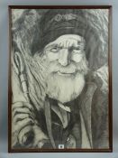 CARL F HODGSON pastel portrait of Old Ike, monogrammed, 82 x 58 cms