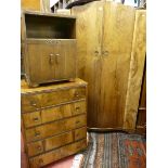 A 1930's TWO PIECE WALNUT BEDROOM SUITE, double door wardrobe and five drawer chest, 190 x 120