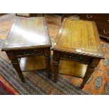 A PAIR OF BRANDT SINGLE DRAWER SIDE TABLES, rectangular top on block and shaped tapering supports