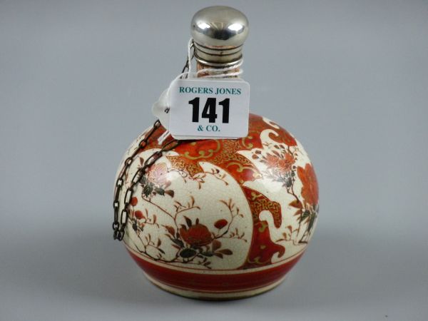 A KUTANI SCENT BOTTLE with white metal mounts, probably a conversion from a Japanese bottle vase