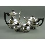 AN ELECTROPLATE FOUR PIECE VINERS TEA SET classically shaped with beaded rims, each piece raised