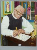 CARL F HODGSON acrylic on canvas, monogrammed and entitled 'Father MacKenzie Writing a Sermon' 51