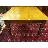 A VICTORIAN PINE FARMHOUSE TABLE, rectangular top with block and turned substantial supports, 76.5