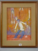 KAREL LEK mixed media, 'The Intoxicated Marionette', signed and dated 1954, 38 x 28.5 cms
