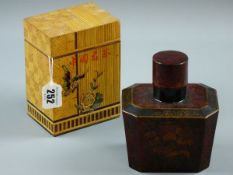 TWO ORIENTAL TEA CADDIES, a gilt decorated lacquerwork canister shaped caddy and a lidded bamboo