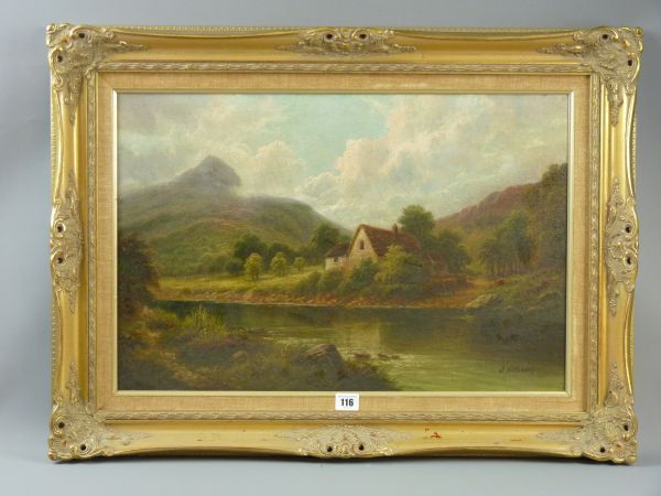 ALFRED WALTER WILLIAMS oil on canvas - Lledr Valley with riverside cottage and Moel Siabod,