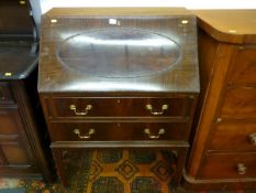 A MAHOGANY FALL FRONT BUREAU, early 20th Century with beadwork decoration, two lower drawers with