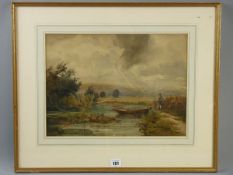 JOHN LEECH watercolour - riverscape with fishermen and punt, signed and dated 1891 and entitled