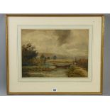 JOHN LEECH watercolour - riverscape with fishermen and punt, signed and dated 1891 and entitled