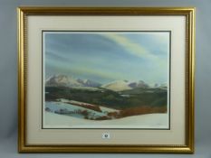 ROB PIERCY limited edition (27/100) print - snowcapped mountains with a rolling winter landscape