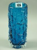 A WHITEFRIARS BLUE BARK VASE by Geoffrey Baxter, 19 cms high