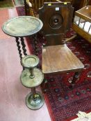 A VICTORIAN MAHOGANY HALL CHAIR, A TWO TIER BARLEY TWIST STAND AND A SMOKER'S STAND, various