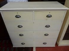 A CIRCA 1900 PAINTED PINE CHEST of two short over three long drawers under a moulded top with chrome