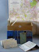 A BOX OF ORDNANCE SURVEY MAPS, mostly war revision circa 1940s, a BOAR road map, a linen backed