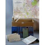 A BOX OF ORDNANCE SURVEY MAPS, mostly war revision circa 1940s, a BOAR road map, a linen backed