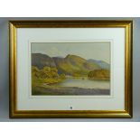 WARREN WILLIAMS ARCA watercolour - Lake District scene 'Derwent Water' with yacht on a river,